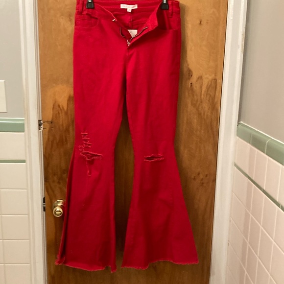 NWT Hot & Delicious Red Flare Bottom Jeans - Picture 1 of 7